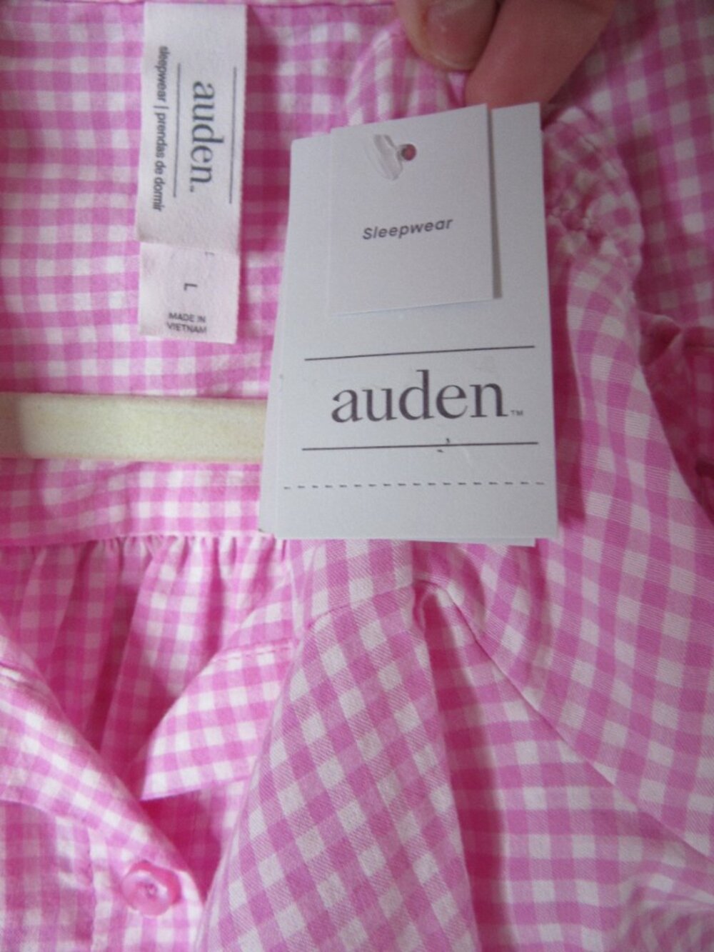 Auden Pajamas Pink Gingham Ruffle Shorts Button Notch Collar Top Size Large NWT - Picture 7 of 13